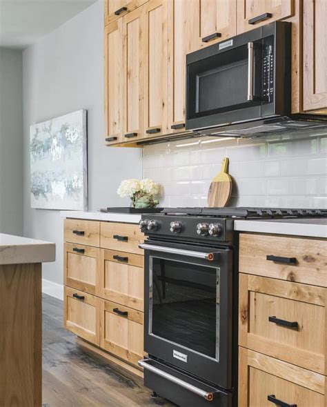 wood cabinets with black stainless steel appliances|kitchen layout black stainless appliances.